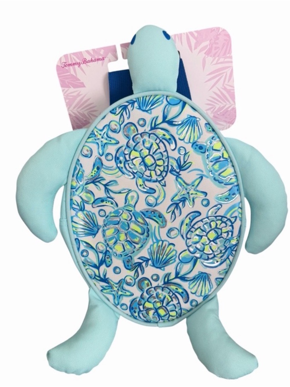 Tommy Bahama Light Blue Turtle-Shaped Kids Backpack with Ocean Print